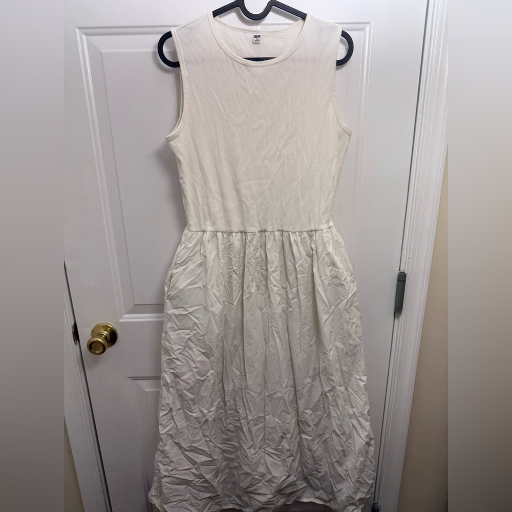 Uniqlo White Mixed Media Maxi Dress M Summer Minimalist clean girl old money
